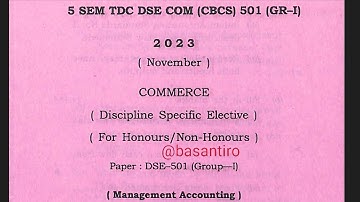 BCom 5th semester commerce honours and non honours DSE 501 group 1 paper management accounting 2023