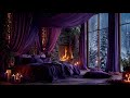Purple Luxury Floral Cozy Room 🔥 Crackling Fireplace & Snowy Night Ambience | 2H