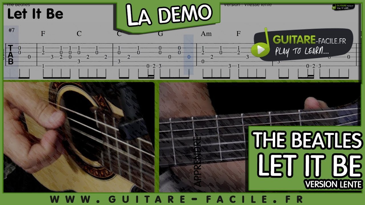 Cover Let it Be - the Beatles - Tuto guitare + TAB - lente - YouTube