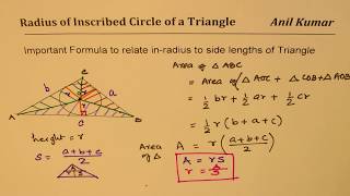 How is inradius Inscribed Circle radius related with area and side lengths of a triangle