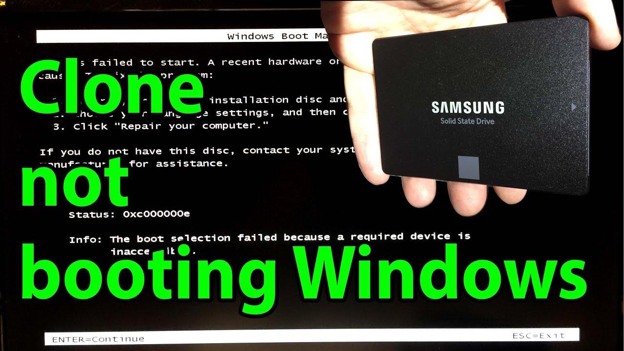 Windows not after cloning SSD hard drive -