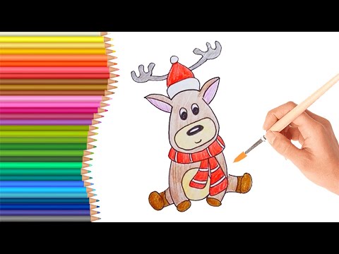 Как нарисовать новогоднего оленя. Урок рисования для детей