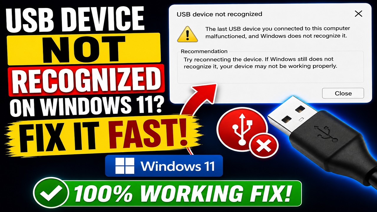 USB Device Not Recognized on Windows 11? FIX It Fast! - YouTube