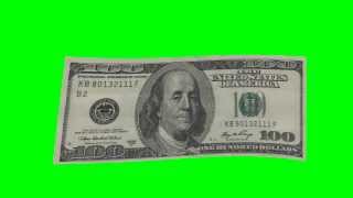100$ - ONE hundred dollars in green screen free stock footage