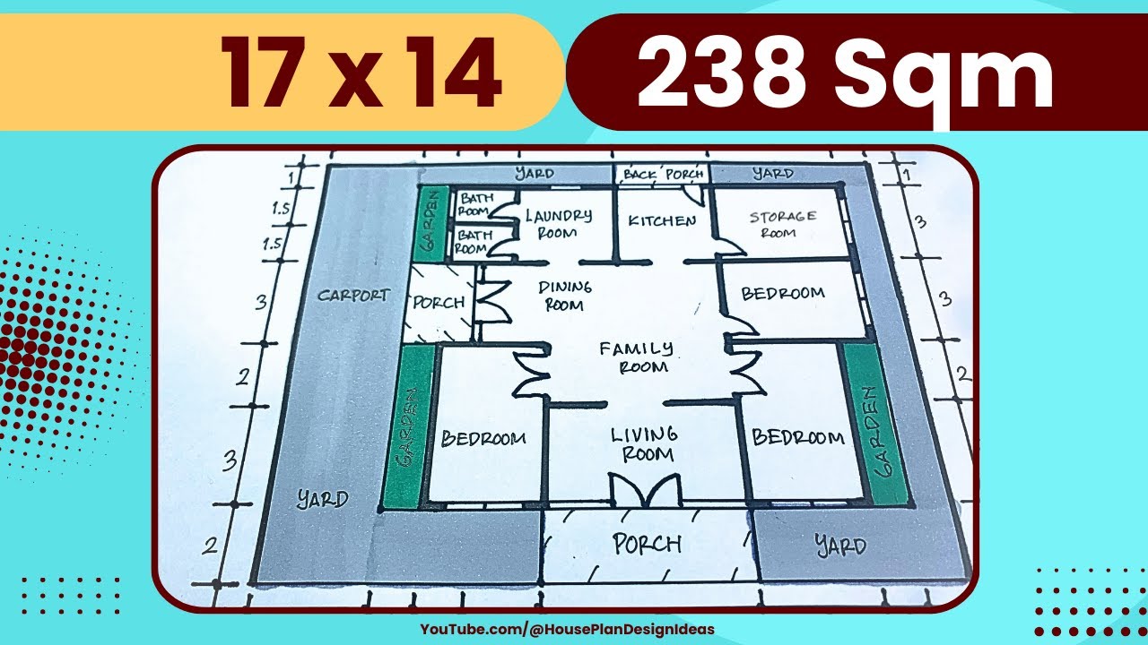 238 square meter House Plan Design 17x14 meters 3 Bedroom - YouTube
