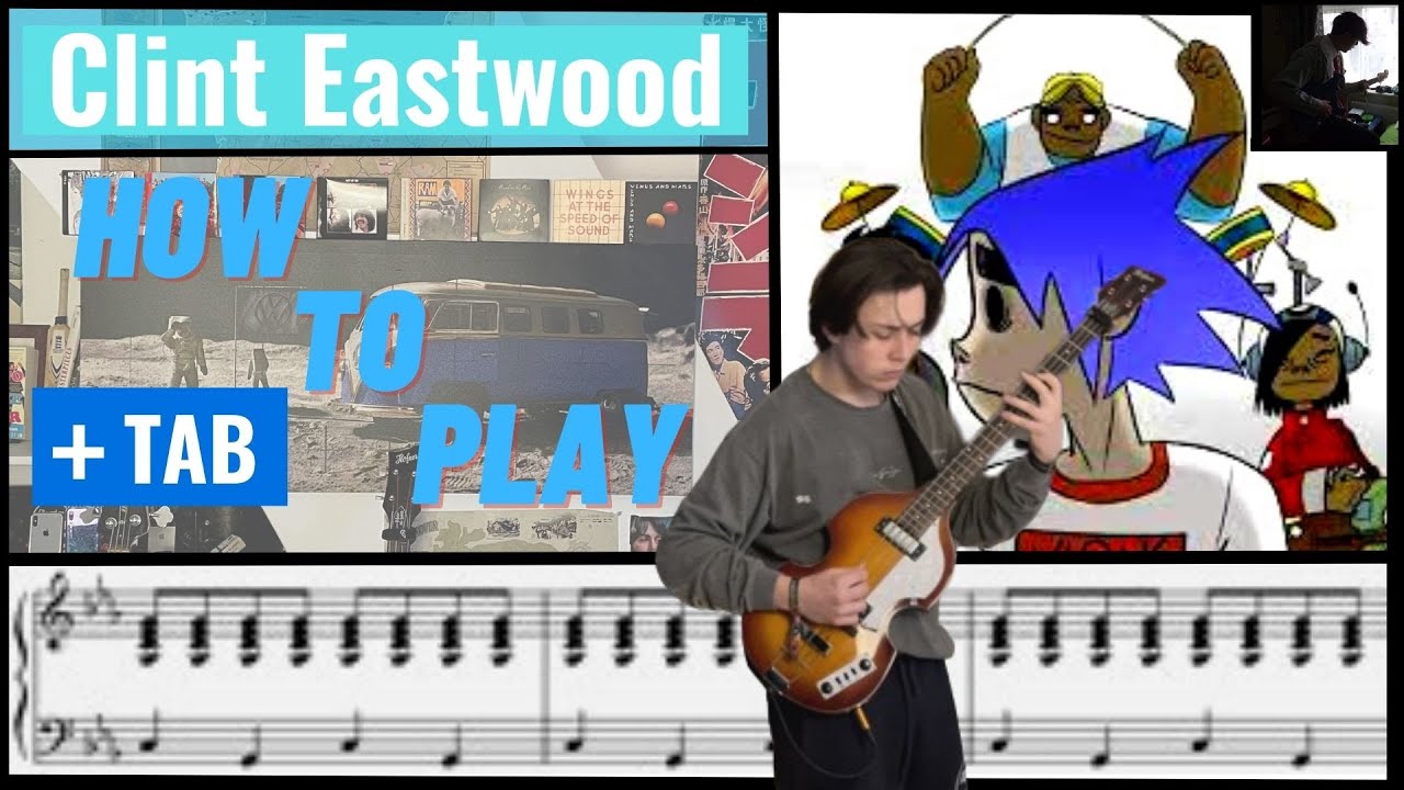 Clint Eastwood by Gorillaz Bass cover + Play along tab YouTube