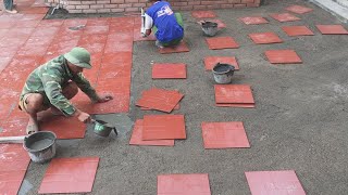 How To Build Tile A Yard - Install Red Ceramic Tiles On The Yard