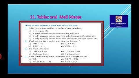 std9 ch11 Tables and Mail Merge- MCQ