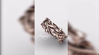 Nature Inspired Plant Engagement Rings -Rose Gold Leaf Wedding Band, Unusual Plant Band ADLR550G