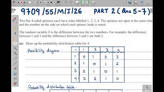 9709/55/M/J/26 - PART 2 (QNS 5 - 7) | AS PROBABILITY & STATISTICS 1 PAPER 55 MAY/JUNE 2026