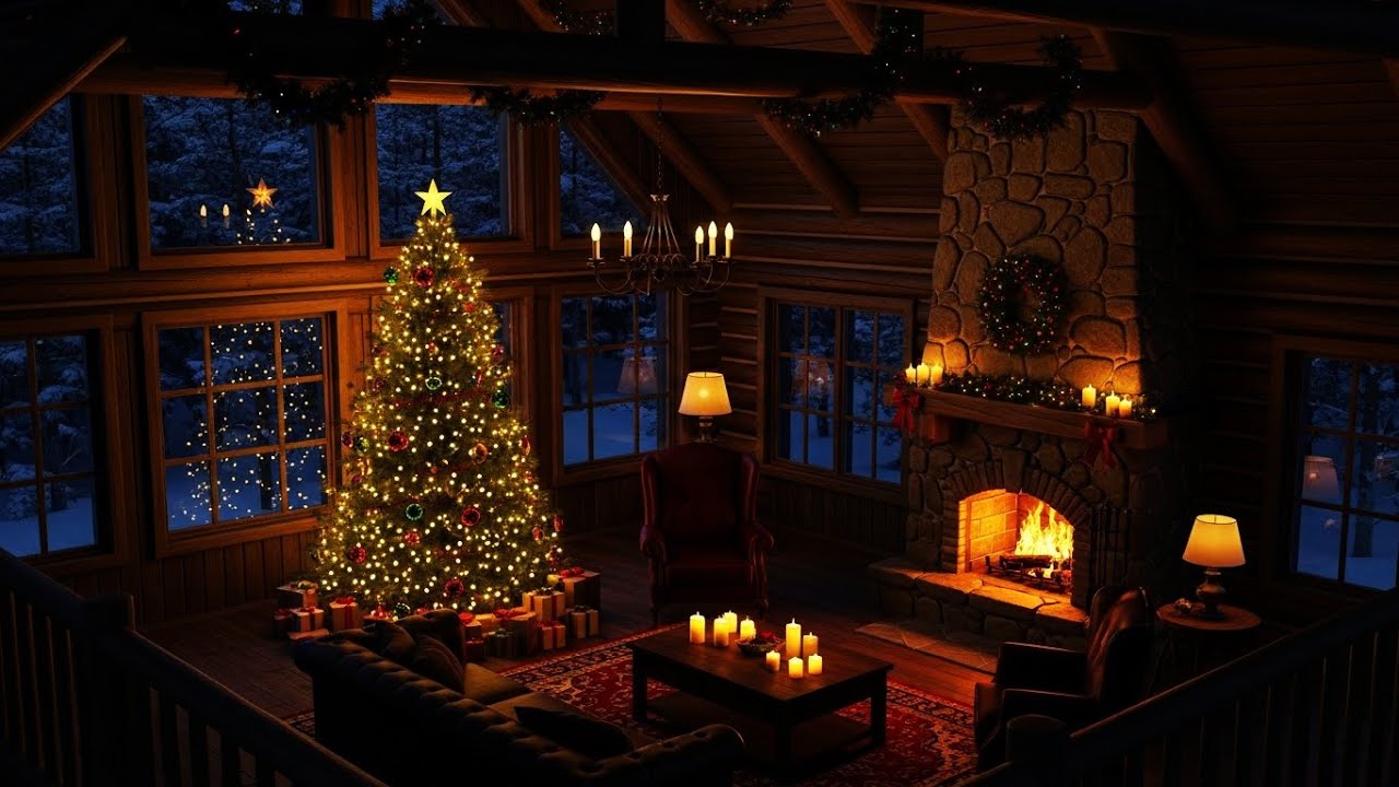 Warm Jazz Instrumental + Cozy Winter Cabin + Snowstorm Outside + Relaxing Night Mood ❄️🎷