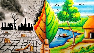 Global Warming Drawing Environment Day Drawingsave Environment Posterpollution Drawing Easy