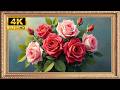 Elegant Red &amp; Pink Roses in Vintage Gold Frame | Feng Shui TV Art for Passion &amp; Harmony [4K UHD]