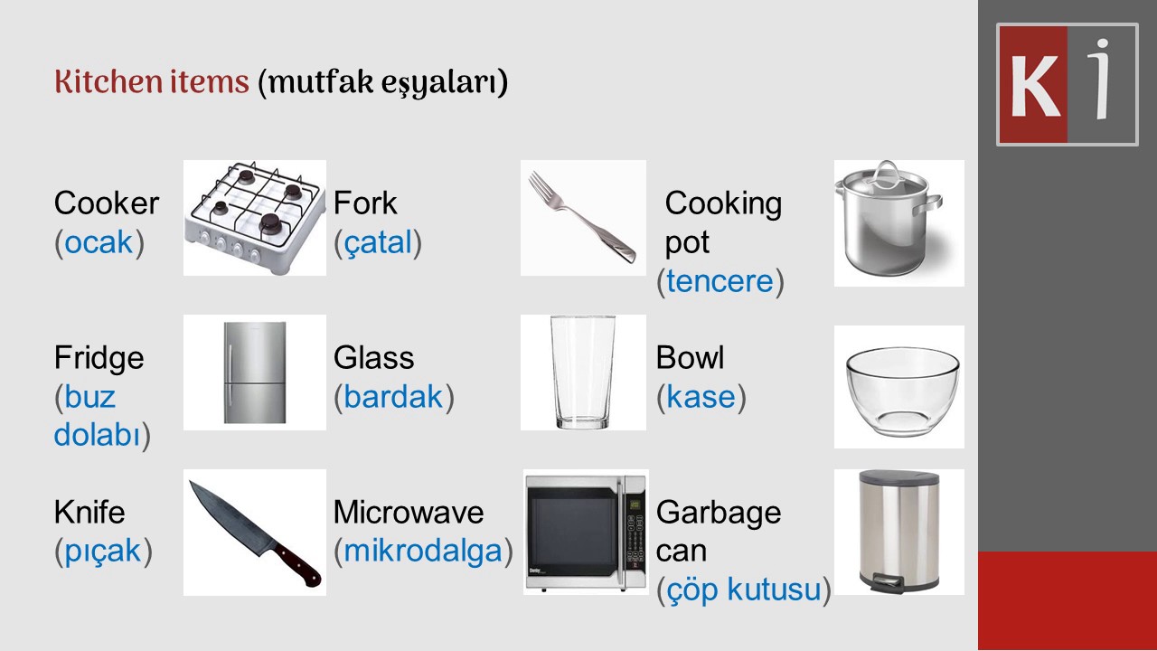 KITCHEN ITEMS (Mutfak eşyaları) Lesson (ders) 12 YouTube