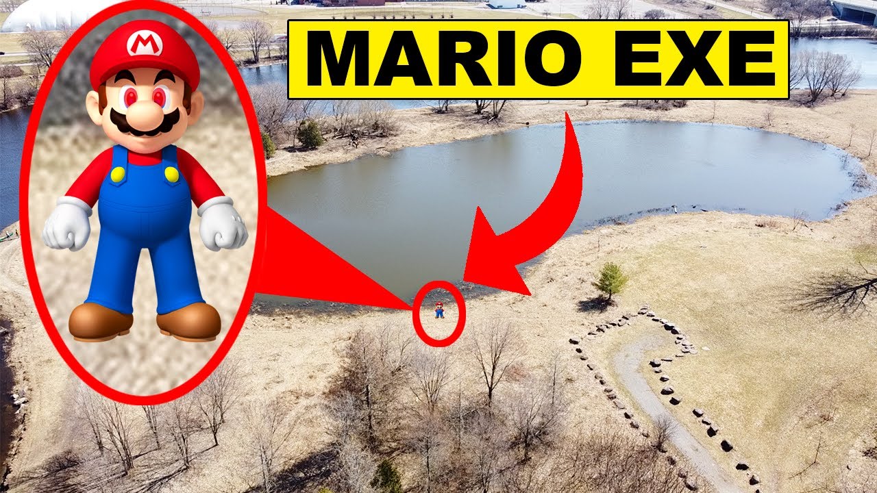 DRONE CATCHES MARIO.EXE ON CAMERA!  MARIO CAUGHT ON DRONE AT AN ABANDONED  FIELD! (OMG) 