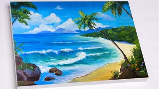 How to paint a tropical beach step by step | Acrylic painting for beginners by Draw so cute 71 views 16 hours ago 23 minutes