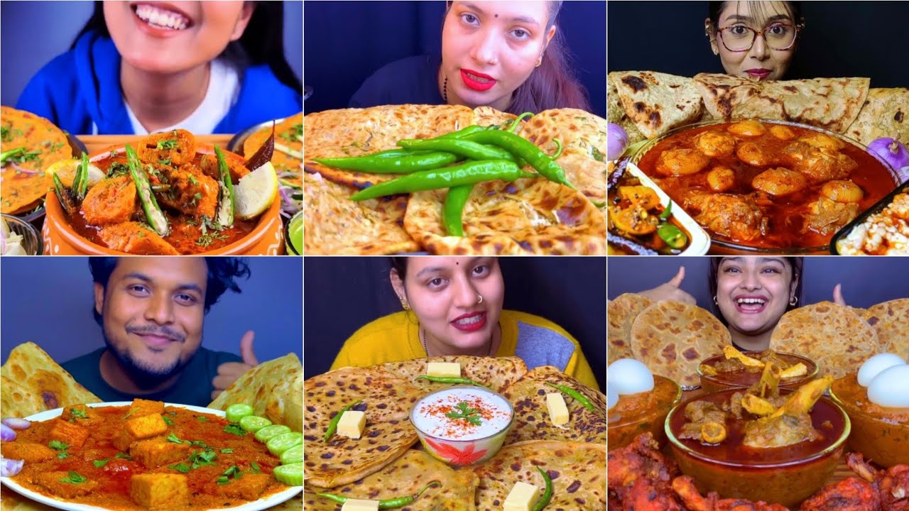 Asmr Eating 🥵Aloo Muli Paneer Methi ka Paratha with Soyachaap Curry Dahi Bunde 🔥Chicken Mutton Kosha