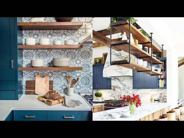 IDEAS DECORATIVAS COCINAS PEQUEÑAS Y MODERNAS - ESTANTES FLOTANTES PARA  ORGANIZAR LA COCINA 