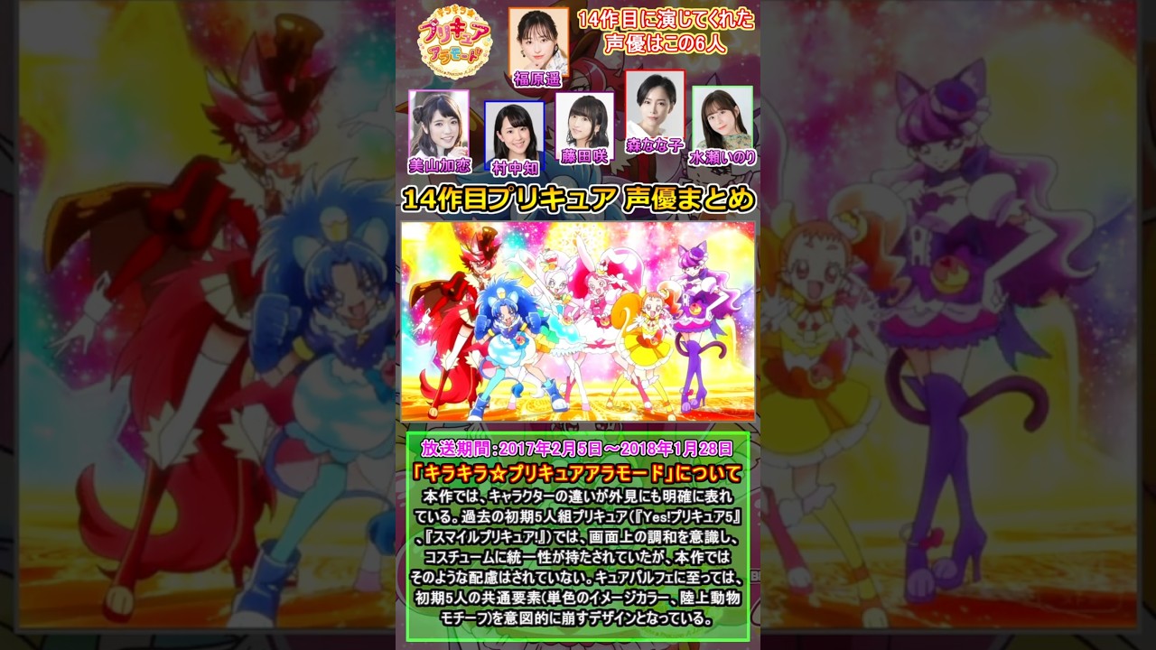 「キラキラ☆プリキュアアラモード」の主人公を演じる声優をまとめ【プリキュア】　[声優まとめ]　#shorts #美山加恋 #福原遥 #村中知 #藤田咲 #森なな子 #水瀬いのり　【プリキュアシリーズ】