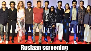 Salman Khan, Arbaaz, Sohail, Aayush, Arpita, Pulkit Kriti, Vidya, Iulia, Pragya At Ruslaan Screening