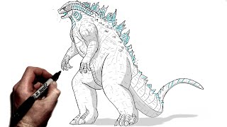 How To Draw Godzilla (Full Body) | Step By Step | Monsterverse