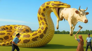 Heroic Rescue: Saving a Helpless Cow from a Giant Python Attack🐂