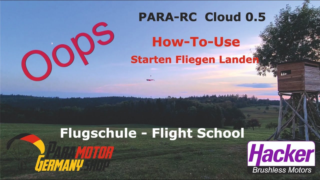 Para-RC Cloud 0.5 Modell Gleitschirm Motorschirm Flugschule - Tutorial Start Flug Landung