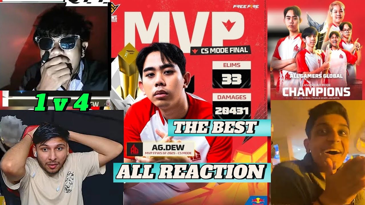 AG DEW INTENCE 1v4 CLUTCH in FFWS CS GRAND FINAL | Against Fluxo | All YouTubers Reaction  🫡