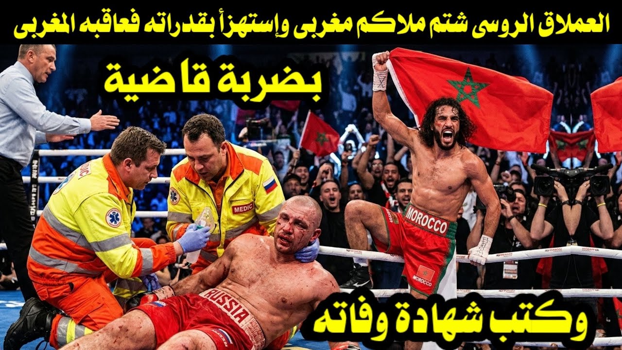 العملاق الروسى شتم ملاكم مغربى وإستهزأ بقدراته فعاقبه المغربى بالقاضية وكتب شهادة وفاته 