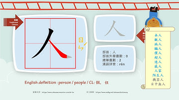 學中文/Learn Chinese/How to pronounce - 人 - people/國字生字發音部首筆劃筆順詞彙成語