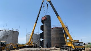 Монтаж резервуара , двумя автокранами XCMG 65 тонн 25 тонн