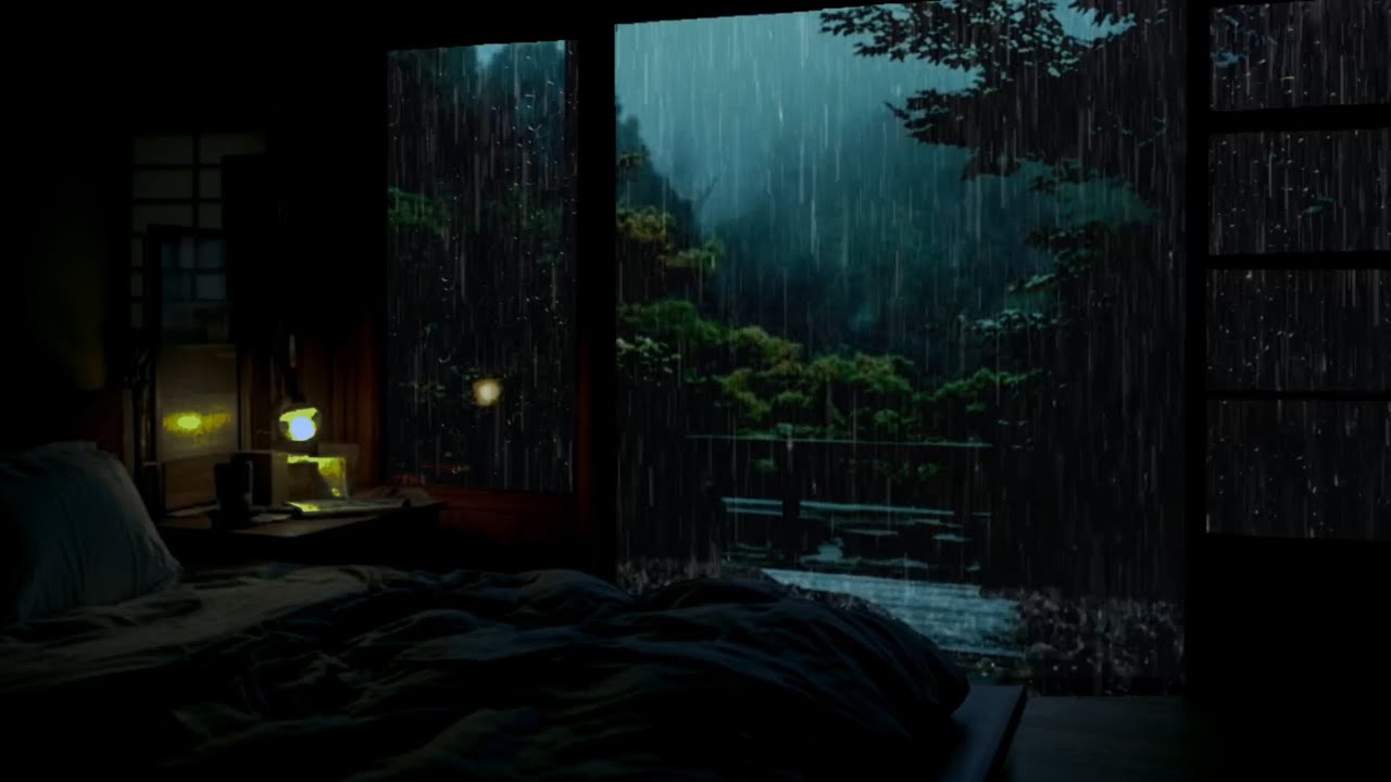 Gentle Rain in a Dark Bedroom (No Ads)🌧| Forest Night Ambience for Deep ...