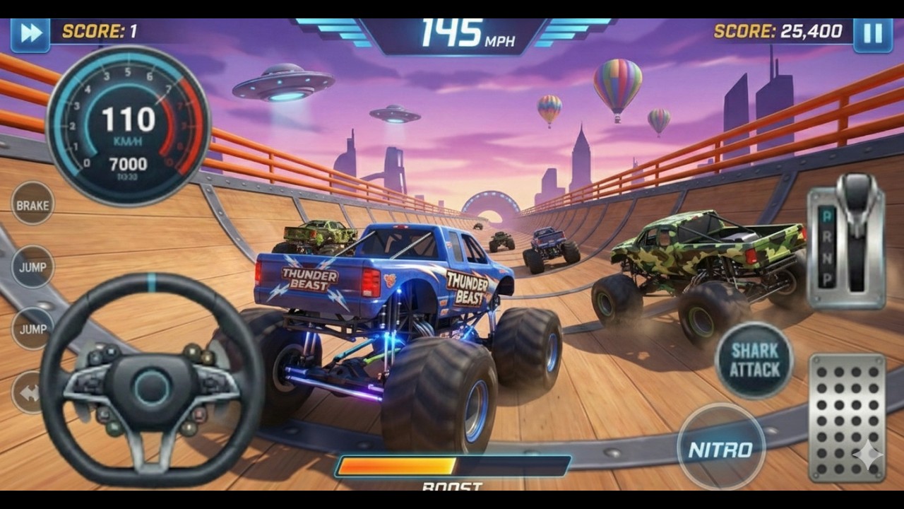 Monster Truck Stunt Car Extreme Show – Crazy Air Flips & Crashes