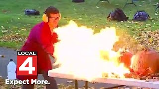 University on Michigan's west side celebrates science by exploding pumpkins
