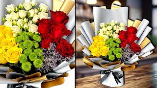 How To Make Flower Bouquet | Flower Bouquet Arrangement By Using Floral Foam | Flower Bouquet