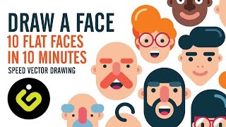 How To Draw A Face, 10 Flat Design Characters in 10 Minutes, Speed Drawing in Adobe Illustrator screenshot 5