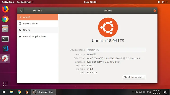 Gnome 3 on Ubuntu on Windows 10