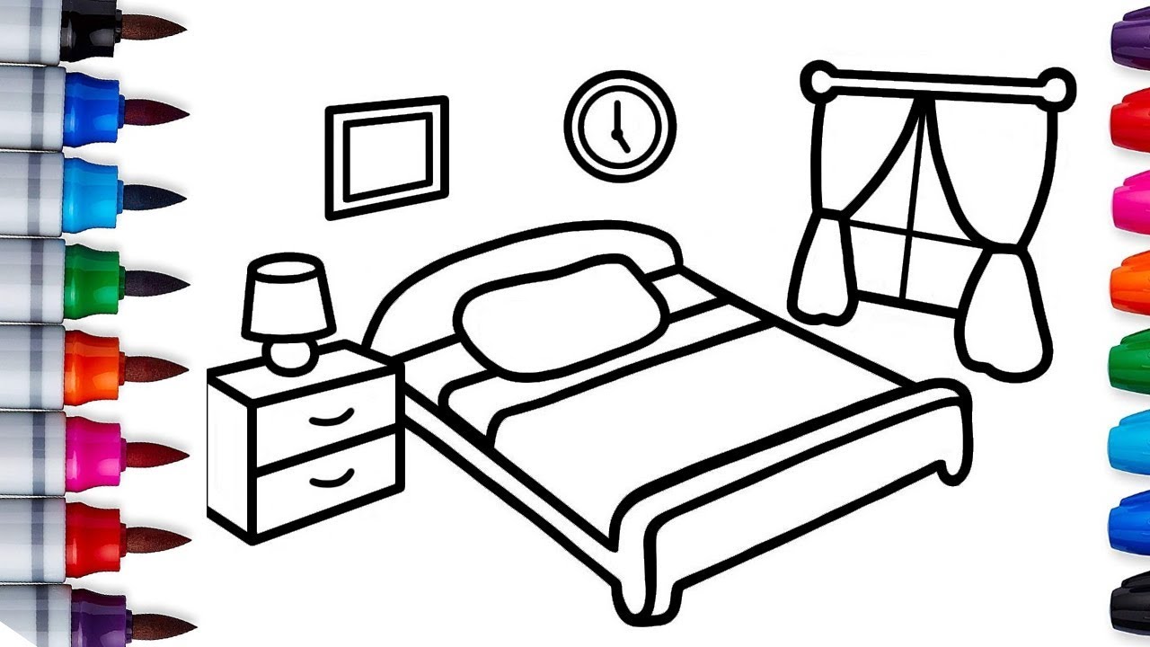 Cara Menggambar dan Mewarnai Bedroom ( Kamar Tidur ) - Drawing and ...