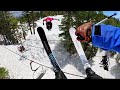 Skiers jump over a chairlift best party lap ever