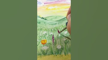 Watercolor Spring Landscape painting preview | Sakura tree #shorts