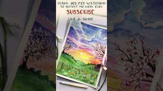 Watercolor Spring Landscape painting preview | Sakura tree #shorts