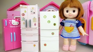 Baby doll and refrigerator food toys play