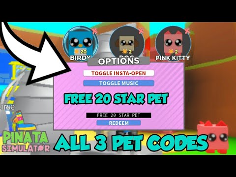 Roblox All 3 Pet Codes Pet Upgrades For Pinata Simulator Free 20 Star Pet Youtube