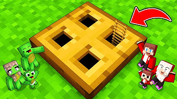 JJ Family and Mikey Family Build Secret TINY BASE Inside TRAPDOOR in Minecraft - Maizen