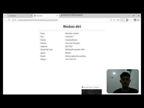 cara buat biodata diri  di websibe dengan menggunakan html visual studio code