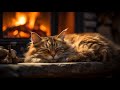 Relax with purring cat crackling fireplace on rainy night  deep sleep relax study stress relief