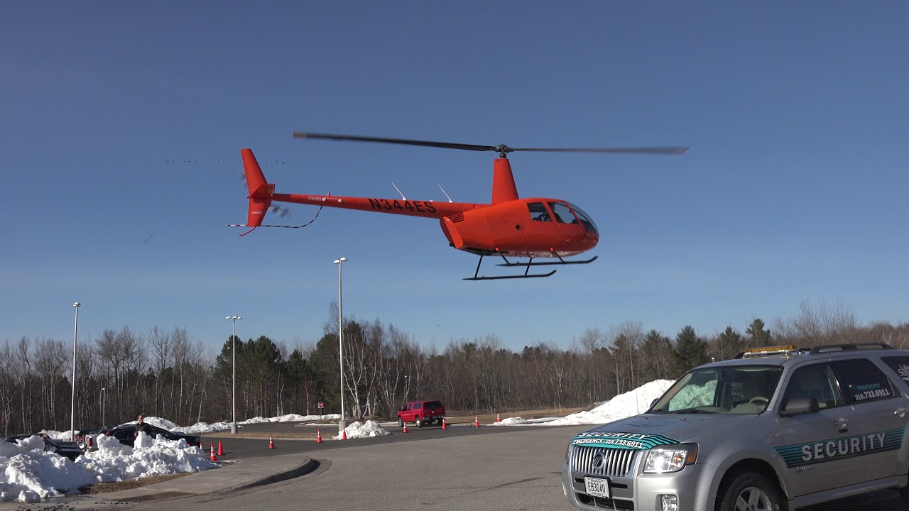 Helicopter landing at Lake Superior College