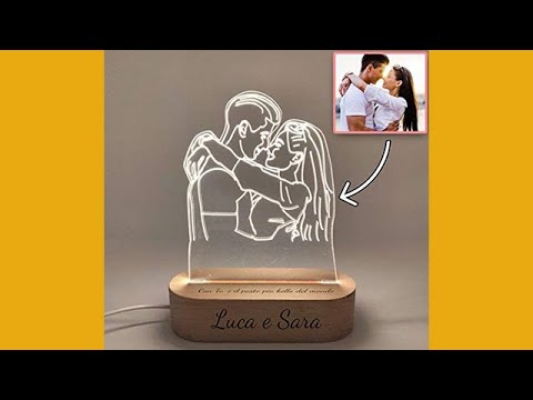 Lampada personalizzata con foto e nomi - basetta in legno 