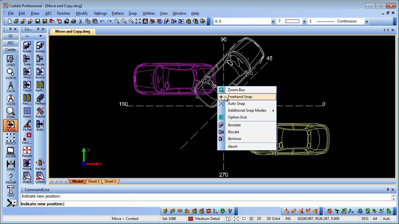 Moving and Copying in Caddie .dwg Architecture compatible CAD software