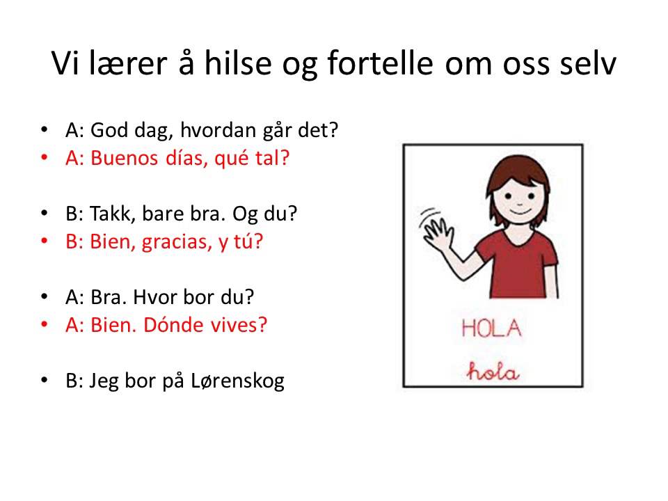 Spansk.  Hilse og fortelle om oss selv   2